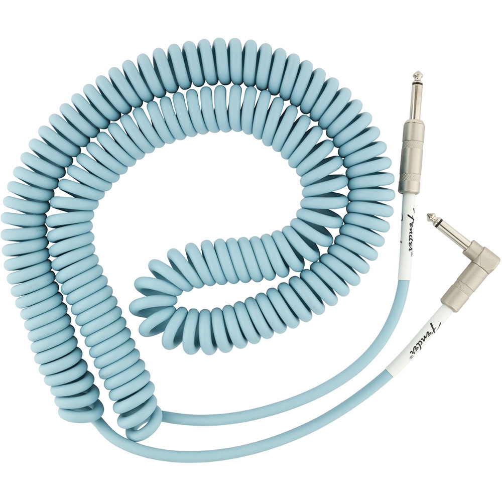Fender 0990823006 Instrument Cable Original Series Coiled Straight-Angle 30Ft Daphne Blue