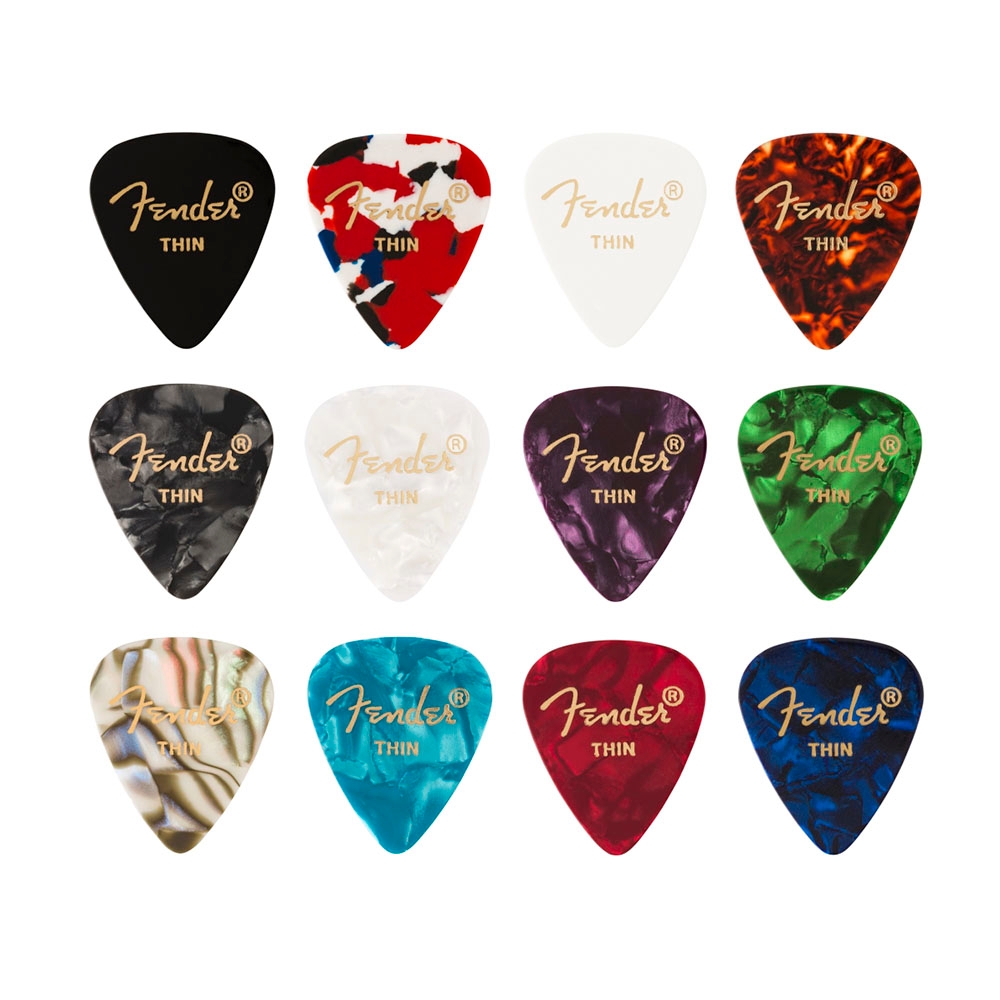 Fender 0980300100 Guitar Picks 351 Celluloid Medley Thin Pack 12