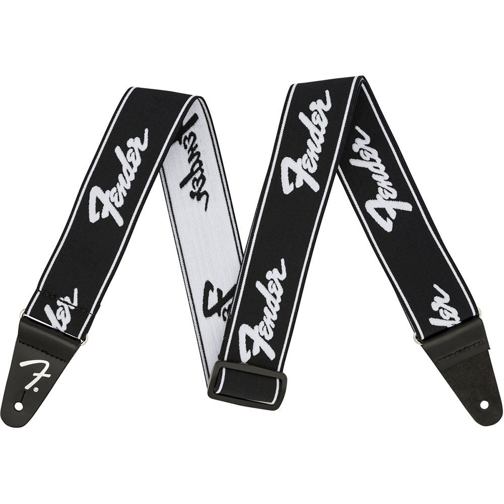 Fender 0990642074 2" WeighLess Running Logo Guitar Strap Black/White