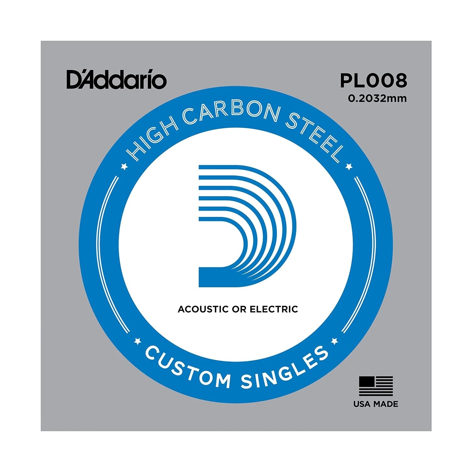 D'Addario PL008 Plain Steel Single Guitar String 0.008 Gauge