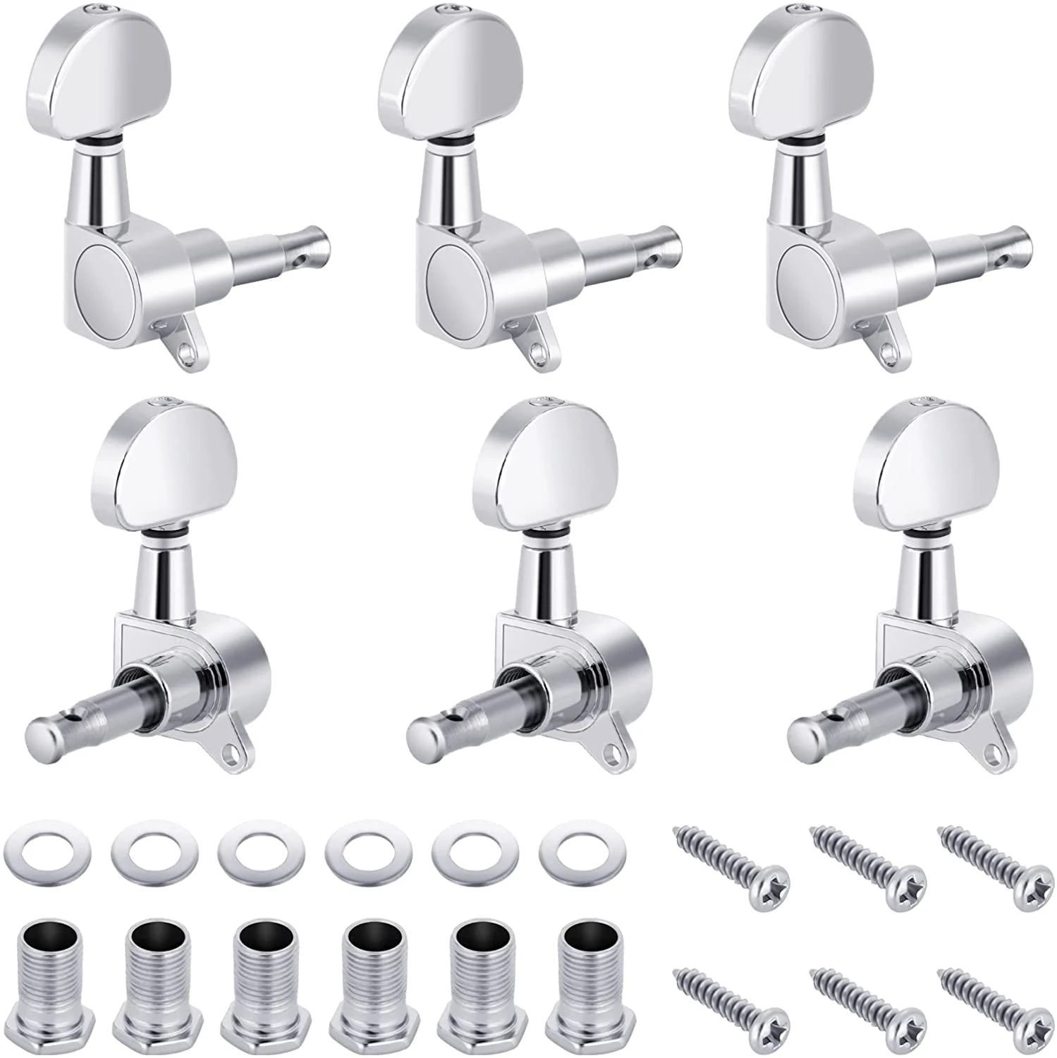 Urban Infotech 6 Pcs Acoustic Guitar String Tuning Pegs Machine Heads - Chrome