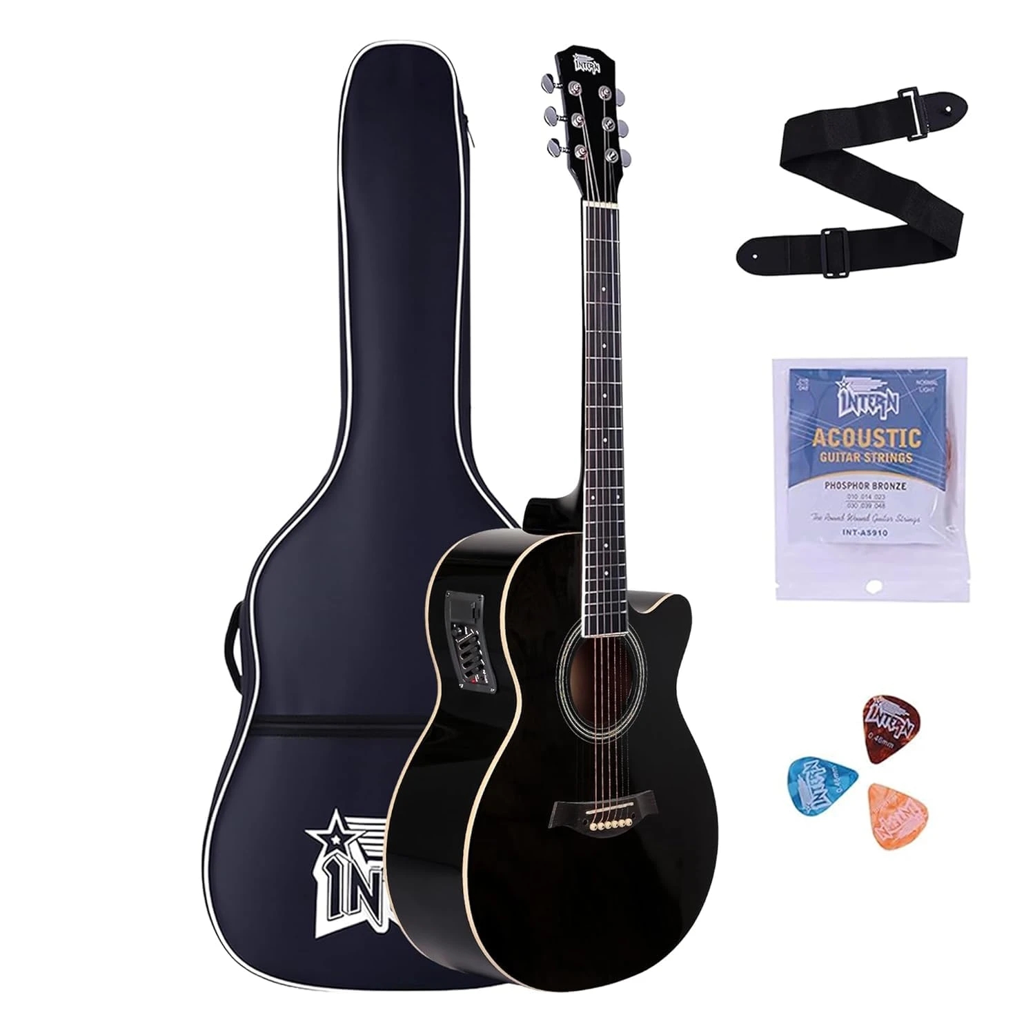 Intern 40 Inch Cutaway Acoustic Guitar with Truss Rod - Black Kit