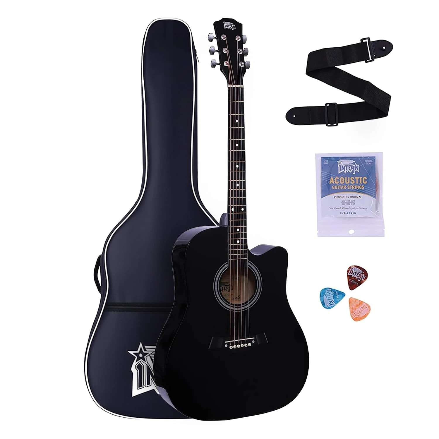Intern 41 Inch Acoustic Cutaway Guitar with Truss Rod - Black Kit