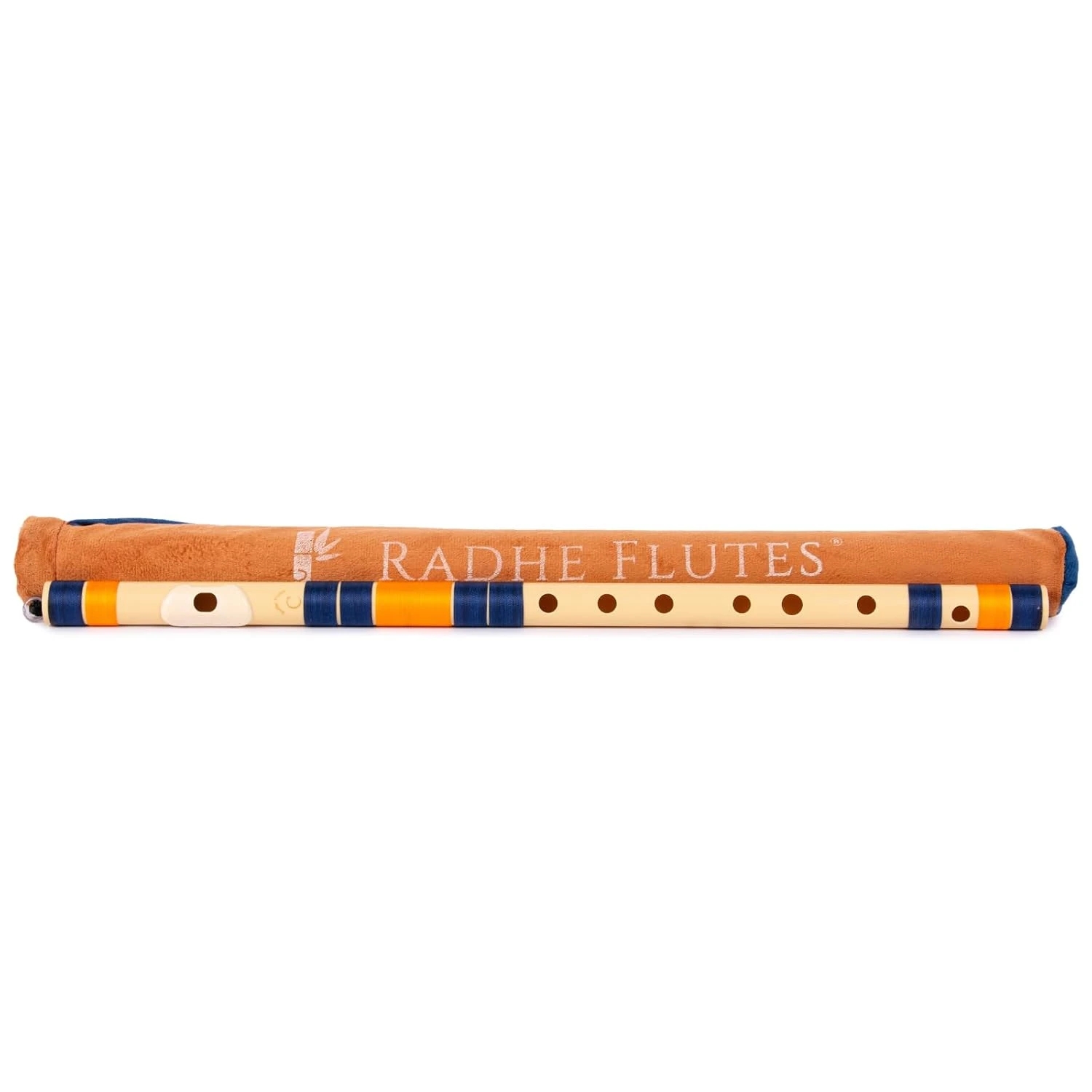 Radhe Flutes PVC Fiber C Natural Bansuri - Dark Blue & Orange Threads + Free Course