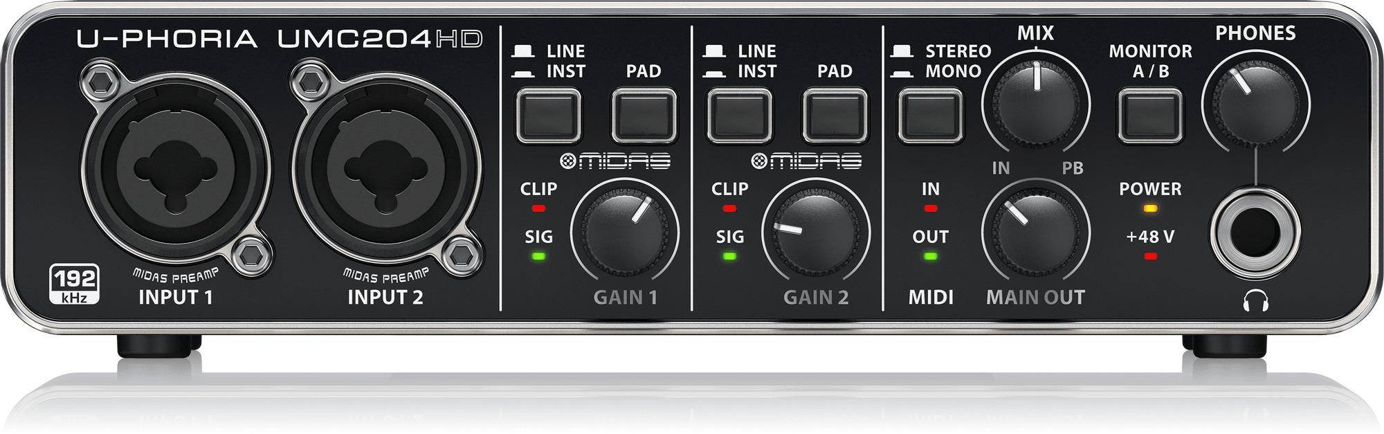 Behringer U-Phoria UMC204HD Audiophile 2×4, 24-Bit/192 kHz USB Audio/MIDI Interface with Midas Mic Preamplifiers